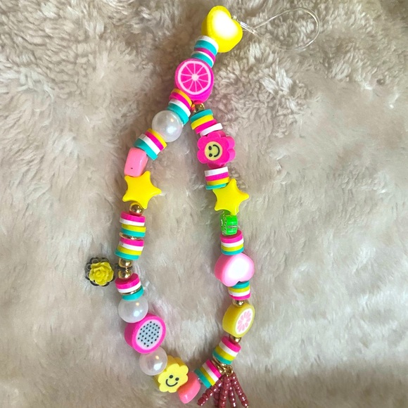 Handmade polymer clay beaded phone charm - Picture 1 of 1